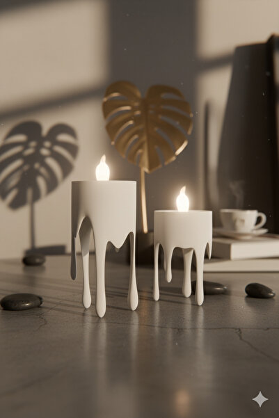 eleganzo Modern Damla Tasarım Beyaz Mumluk Seti Heykelsi Minimalist Dekoratif Şamdan