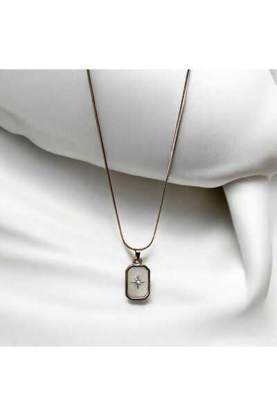İlraysa Gümüş Renk Çelik Yıldız Figürlü Dikdörtgen Kolye Kadın – Suya Dayanık...