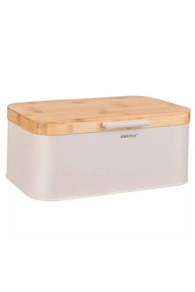 Kinghoff Bread box, beige, with bamboo lid, 30 × 20 × 14 cm,