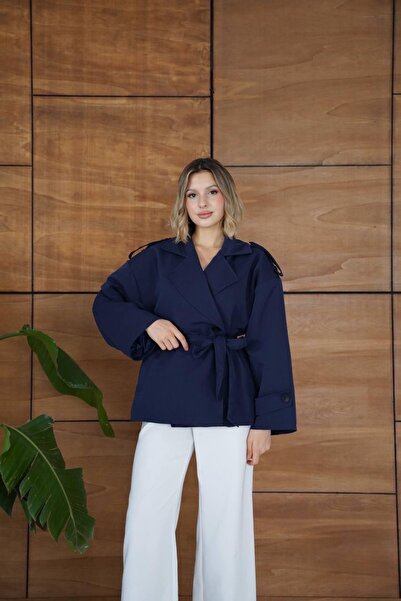 Ekim Store Tek Düğmeli Pelerinli Kuşaklı Trençkot