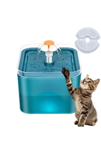 AMYMAT 2L Automatic Pet Water Fountain with LED, 3 Modes, Active Carbon Filter, Ultra-Silent, Turquo