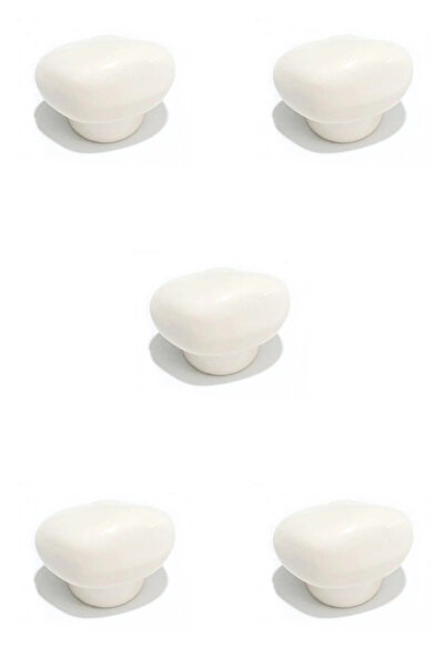 MegaVitrin 5 Pcs Porcelain Stone Button Cream Ceramic Furniture Handle Drawer Cabinet Handle (4.5 cm)
