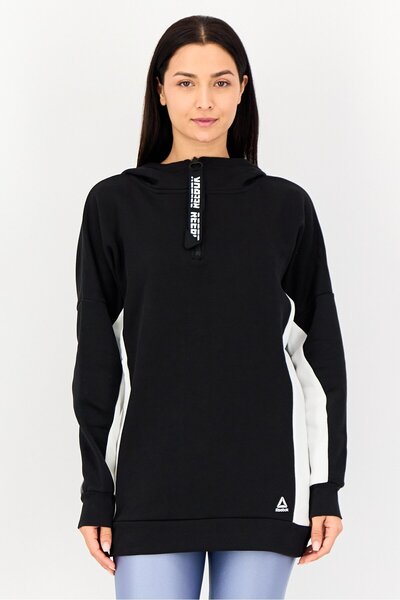 Reebok Women Sportswear Fit Over Size Brand Logo Outdoor Hoodie, Black