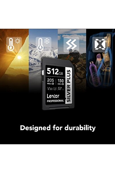 Lexar Professional SILVER PLUS SDXC 512GB Memory Card - 205MB/s Read Speed - V30 for 4K Recording