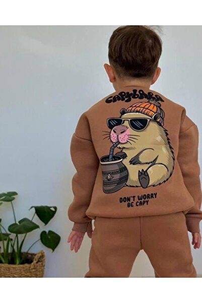 cgboutiquestylekids Cg Kids Capybara Erkek Çocuk 3 iplik Şardon Kumaş Alt Üst Takım Süper Kalite Sırt Baskı Detaylı