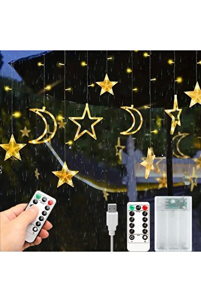 Generic Ramadan decorations: string lights with hanging stars and crescent moons, with remote control, battery operated or USB powered.