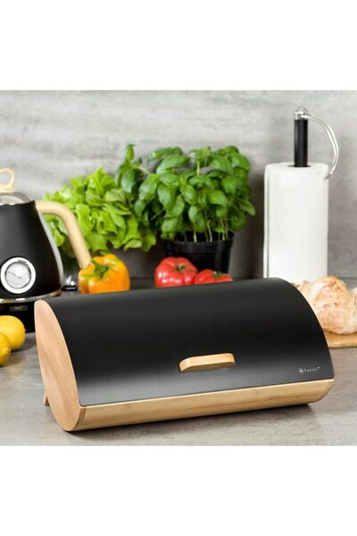KASSEL Bread box, made of bamboo with steel lid, black,