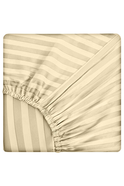 Five Store Single bed linen with elastic cover, Elegance, cotton damask, 1 cm stripe, ivory