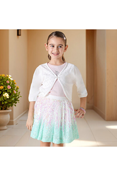 Juniors Embellished Cardigan with 3/4 Sleeves and Button Closure