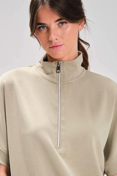 Zeyland Γυναικείο κοντομάνικο κοστούμι φούτερ με μισό φερμουάρ και ελαστικό πόδι πράσινο C0T4N1