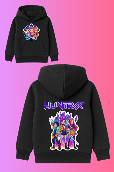 MECH BUTİK Φούτερ με κουκούλα Demon Hunters Huntrx με στάμπα σε μαύρο χρώμα