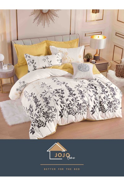 JOJO HOME Bed linen set, fine cotton, 6 pieces, 230x240cm, Cream / Yellow with flowers