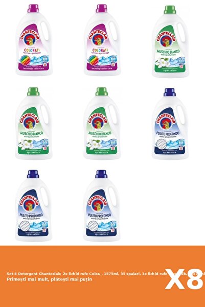 Chanteclair Set 8 Detergent Chanteclair, 2x lichid rufe Color, , 1575ml, 35 spalari, 3x lichid rufe Mosc Alb, ,