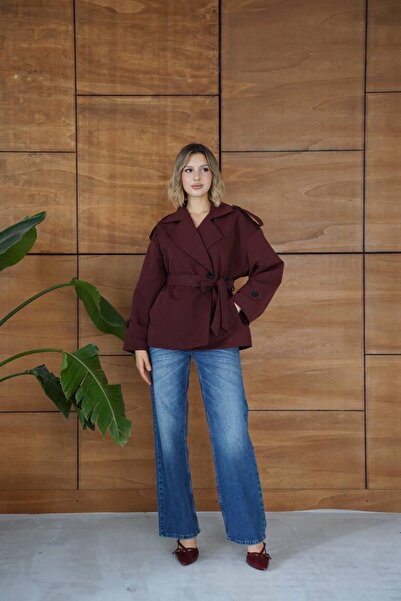 Ekim Store Tek Düğmeli Pelerinli Kuşaklı Trençkot