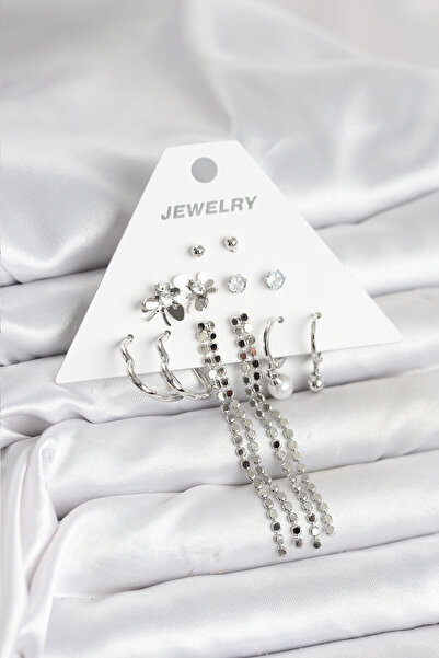 Mustran Brass Silver Color 6 Pairs Women Earrings