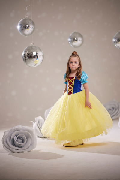Aslı Türkoğlu Girls' Cotton Princess Costume Dress with Shiny Tulle Skirt Special Occasion Dress