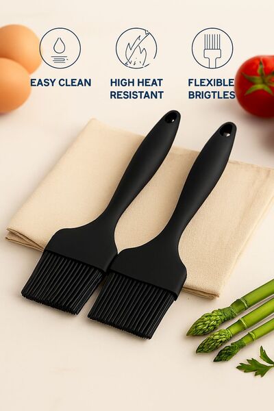 TARIK HOME Wide Black 2-Piece Silicone Brush Set-Easy to Clean, Non-Stick, Er...
