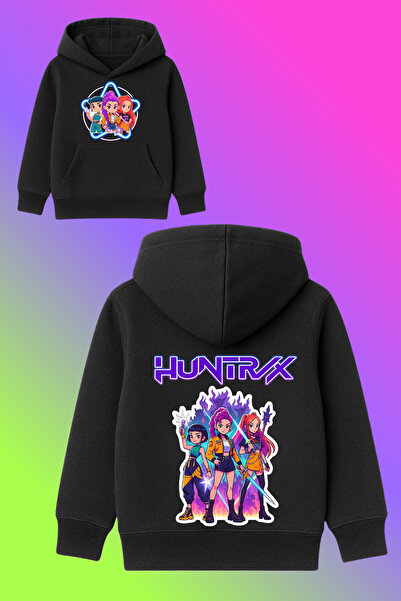 MECH BUTİK Φούτερ με κουκούλα Demon Hunters Huntrx με στάμπα σε μαύρο χρώμα