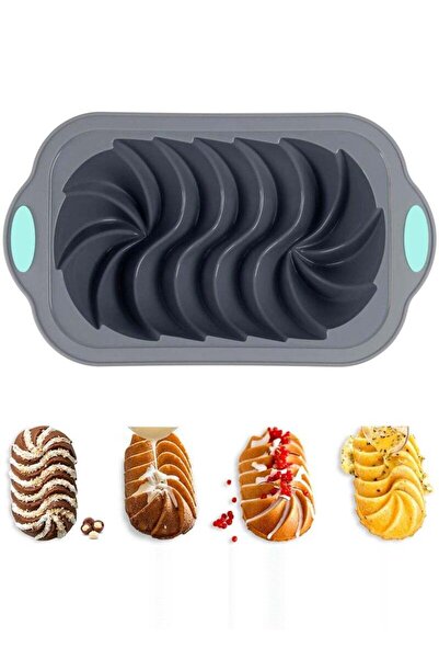 fulina Gray Silicone Spiral Bread Pan with Handle, Professional Grade Non-stick Bakeware for Baking Cakes,