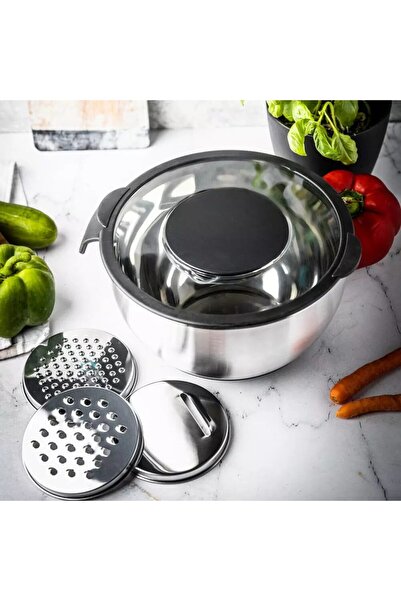 Kinghoff Stainless steel bowl, with lid and grater, multifunctional, black, c...