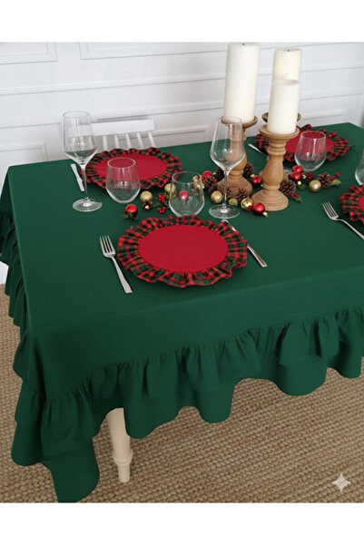 eyma home Duck Linen Ruffled Tablecloth (Stain-Resistant)