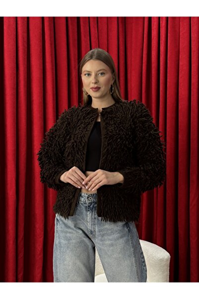 Neva Wear Women's Shaggy Tassel Knit Cardigan – Trendy Model with Fuzzy Texture