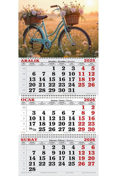 GENC DIJITAL BASKI 2026 Yılı Gemici Takvimi- Çiçek Sepetli Bisiklet