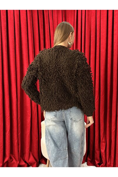 Neva Wear Women's Shaggy Tassel Knit Cardigan – Trendy Model with Fuzzy Texture