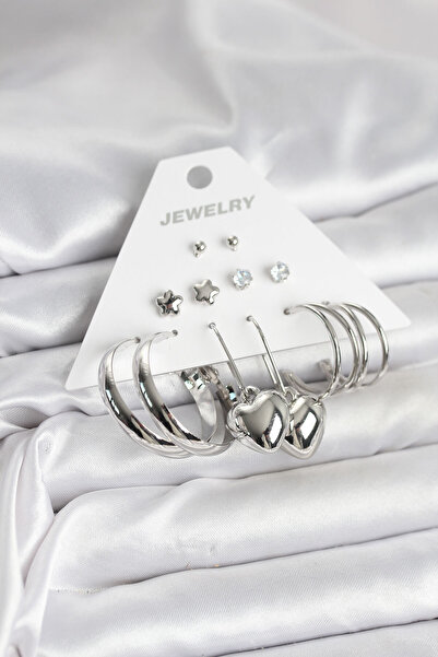 Mustran Brass Silver Color 6 Pairs Women's Earrings Set