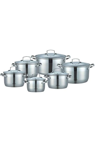 Bohmann 12-piece stainless steel cookware set (2.1–7.7 L) with glass lids, 7-layer base, induction