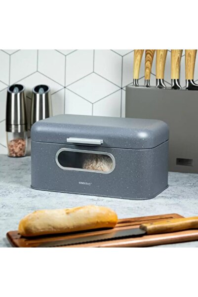 Kinghoff Bread box, made of steel, marbled grey,