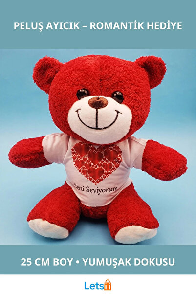 Letsii دمية قطيفة حمراء على شكل دب مع قلب وكتابات 'أحبك' 25 سم
