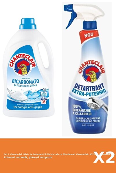 Chanteclair Set 2 Mixt: 1x Detergent lichid de rufe cu Bicarbonat, Chanteclair, 1575ml, 35 spalari +