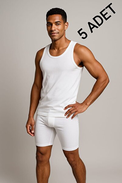 Tutku 5 штук білих 100% бавовняних класичних чоловічих майок на бретельках – дихаючі, поглинають піт, комфортні для щоденного носіння