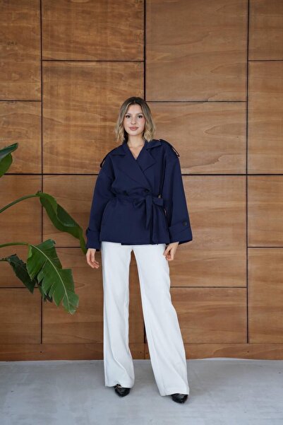 Ekim Store Tek Düğmeli Pelerinli Kuşaklı Trençkot