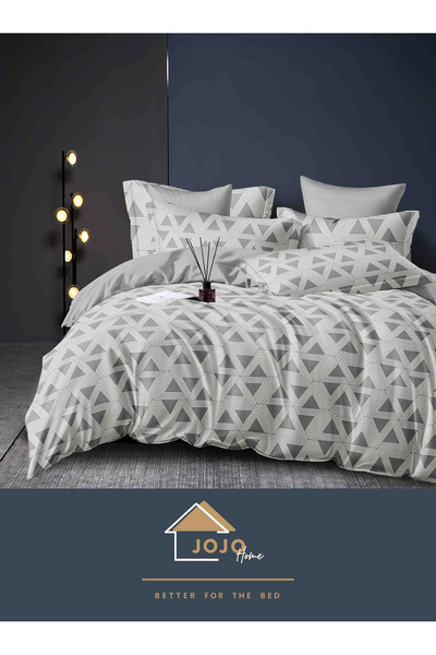 JOJO HOME Bed linen set, fine cotton, 6 pieces, 230x240cm, Grey with triangles