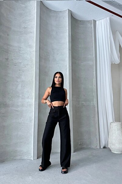 Daçem Hira YÜKSEK BEL ÇİFT DÜĞMELİ CEP KAPAKLI PALAZZO PANTOLON