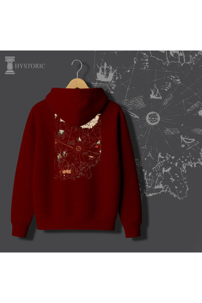 Hystoric Wear Piri Reis Map Back Printed Hooded Sweatshirt