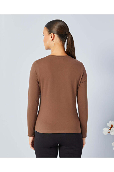 REDTAG Women Brown Solid Long Sleeve T-Shirt