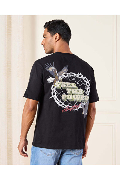 REDTAG Men Black Printed T-Shirt
