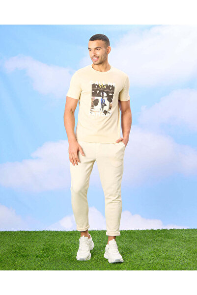 REDTAG Men Cream Call Me Print T-Shirt
