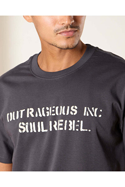 REDTAG Men Charcoal Printed T-Shirt