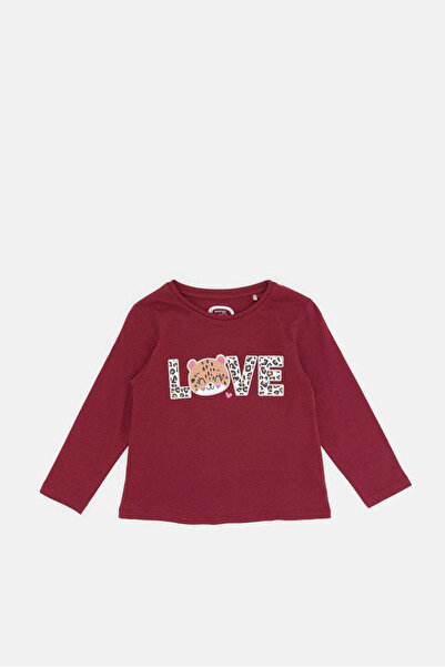 REDTAG Infant Girls Burgundy Love Print T-Shirt