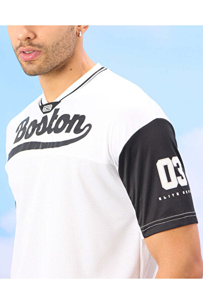 REDTAG Men Ivory Boston Print Oversized T-Shirt