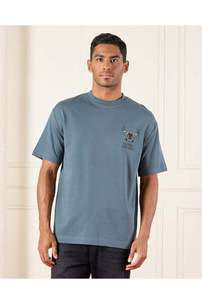 REDTAG Men Blue Printed T-Shirt