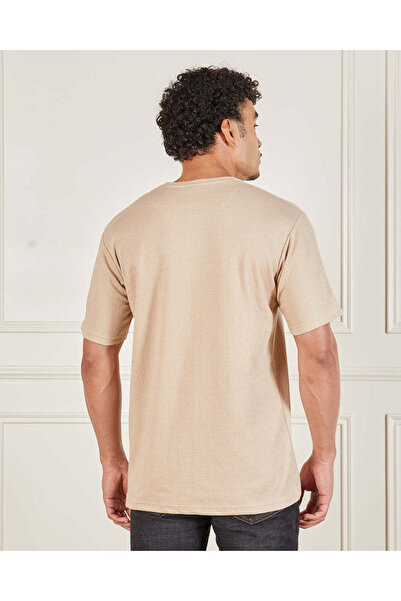 REDTAG Men Beige Solid T-Shirt