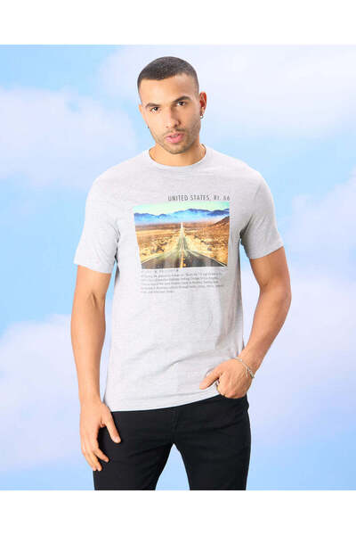 REDTAG Men Grey Graphic T-Shirt