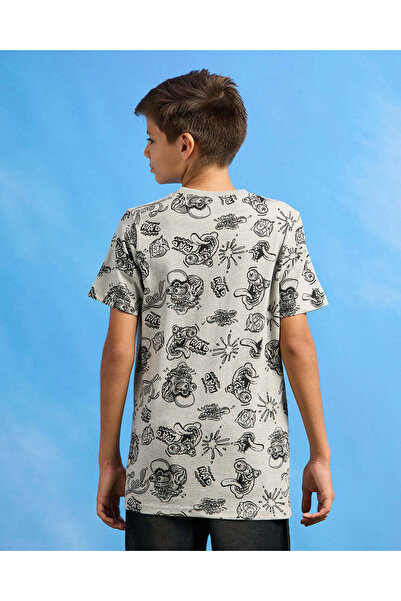 REDTAG Senior Boys Grey Printed T-Shirt