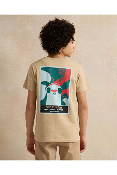 REDTAG Senior Boys Beige Printed T-Shirt