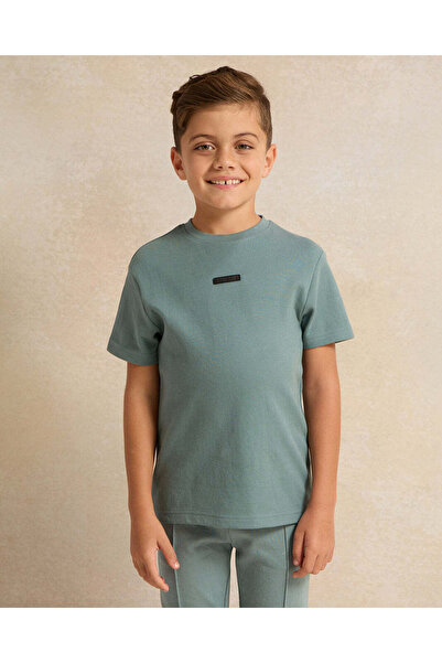 REDTAG Boys Teal Plain T-Shirt